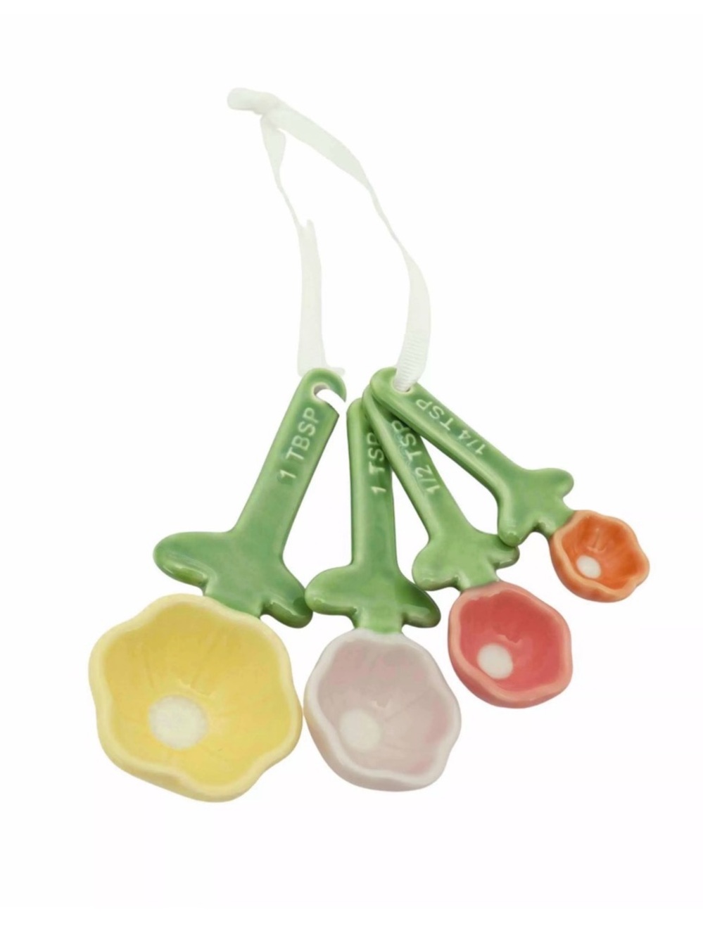 Floral Ceramic Measuring Spoon Set - Yellow, Pink, Coral, Orange